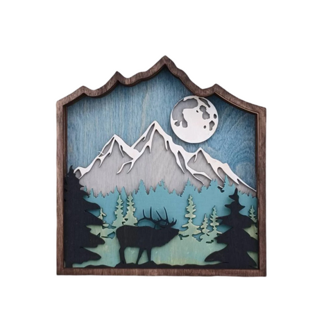 3D Wood Mountain Wall Art - Layered Mystic Wilderness