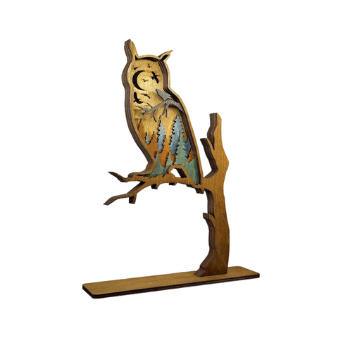 Wooden Owl Sculpture – Handcrafted & Antique