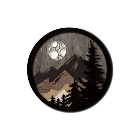 Night Mountain Art – Handcrafted 3D Wooden Wall Art 🌙🏔️