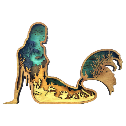 "Mermaid Wall Art – Mystical Mermaid Layered Wooden Wall Art" 🌊✨