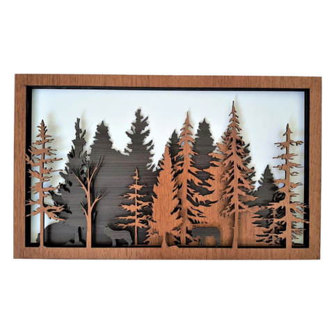 "Pine Forest Art – Layered Wooden Forest Art" 🌲🐻
