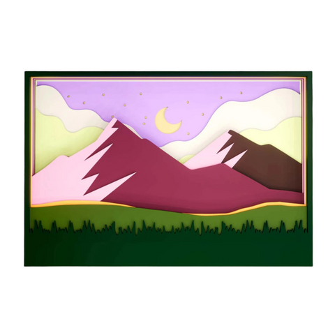 "Mountain Scene Wall Art – Enchanted Peaks Under the Moonlit Sky" 🌙🏔️✨