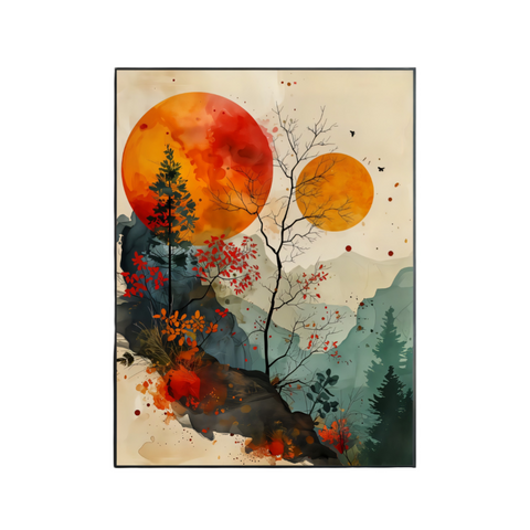 Abstract Dual Sun Art - Nature-Inspired Wall Decor