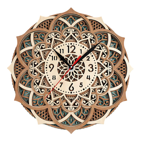 Celestial Mandala 3D Wooden Wall Clock – Multilayer Boho Elegance