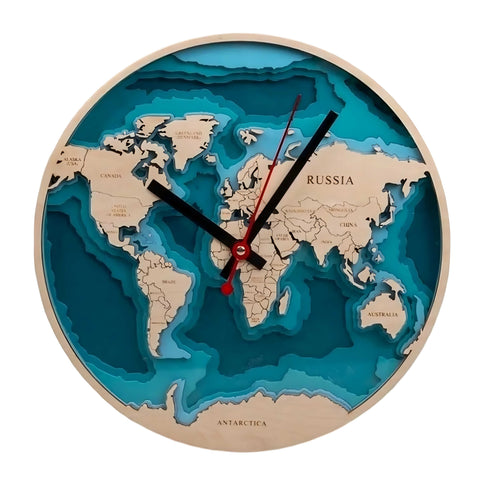 Wooden World Map Clock Wall Art – Timeless Map of the World