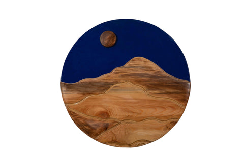 Round Triple Mountain Art with Blue Sky wall decor