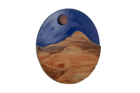 Round Triple Mountain Art with Blue Sky wall decor