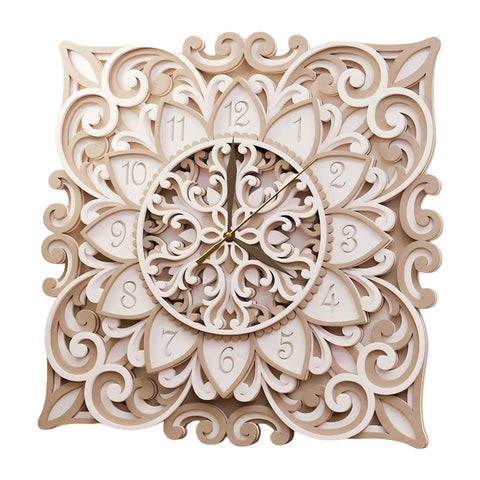 Elysian Grace Mandala Wall Clock – 3D Intricate Wooden Elegance