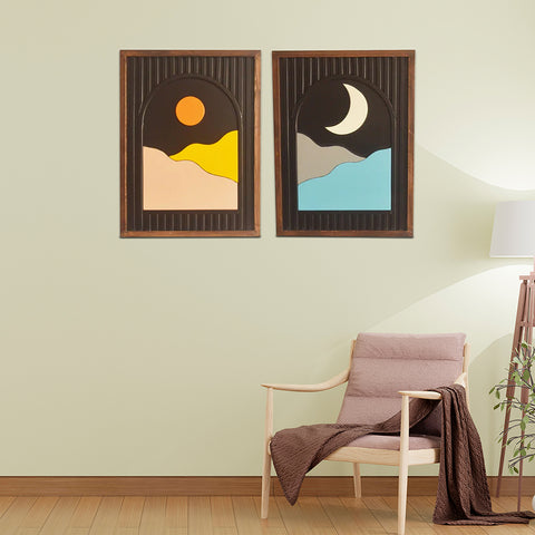 Day and Night Wooden Wall Art Set