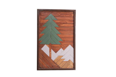 Natural wood scenic Tree mountain Wall hanging