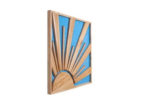 Sunrise Wooden wall art with Skyblue background