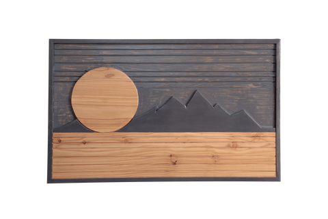 Serenity in Wood: Mountain Sunrise Wall Art