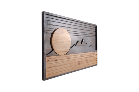 Serenity in Wood: Mountain Sunrise Wall Art