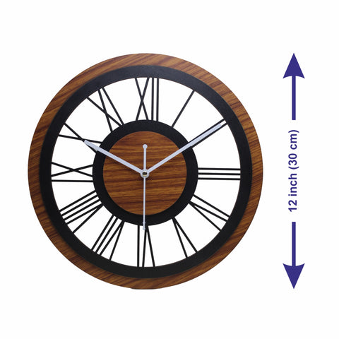 Rustic Wooden Roman Numeral Wall Clock – 12-Inch Vintage Design