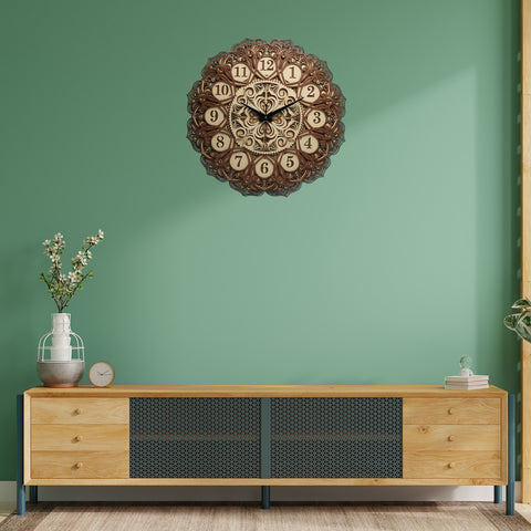 Mandala Majesty Wooden Wall Clock – Timeless 24-Inch Boho Elegance