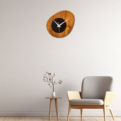 "Nature's Rhythm Wooden Wall Clock – Asymmetrical Design with Modern Charm"